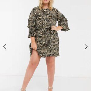 Simply Be NWT Women's pleated smock mini dress in leopard print Size 22 Glam